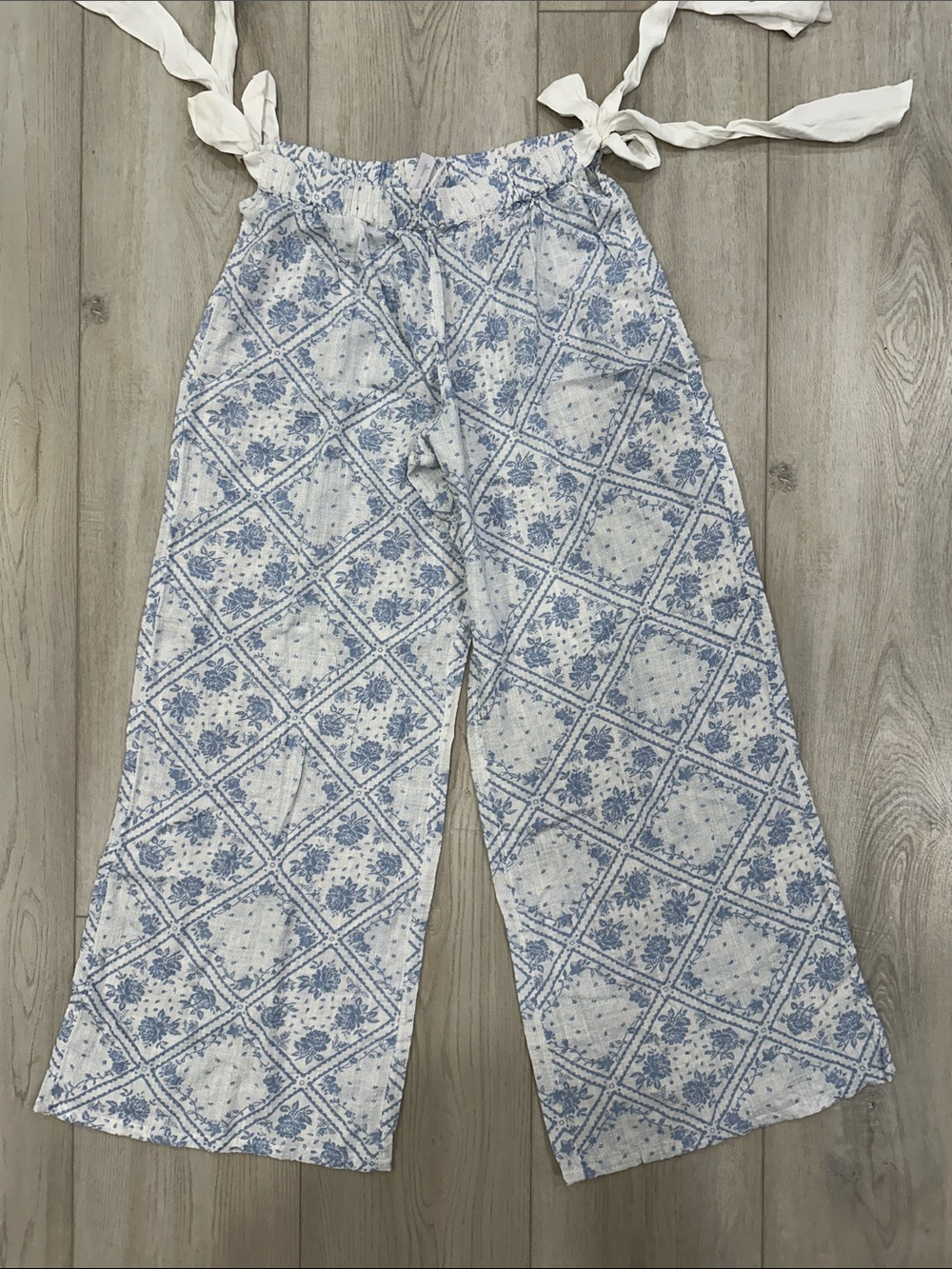 Out From Under Blue Toile Print Wide Leg Lounge Pants